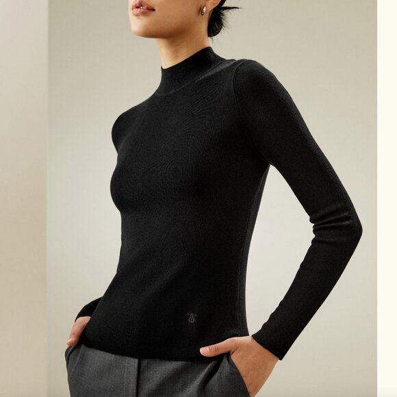 Lilysilk Seamless Silk-Cashmere Blend Turtleneck Sweater in Black Sz Large Med - Picture 1 of 9